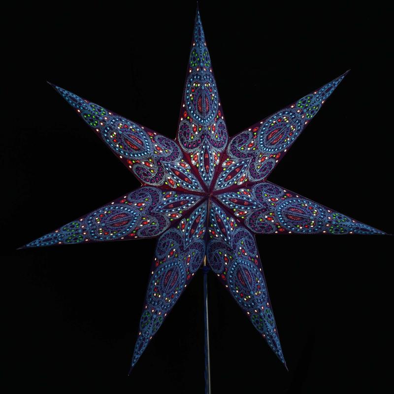 Dunhill Blau - Faltbarer Leuchtstern, Weihnachtsstern aus Papier mit 7 Zacken, 60 cm
